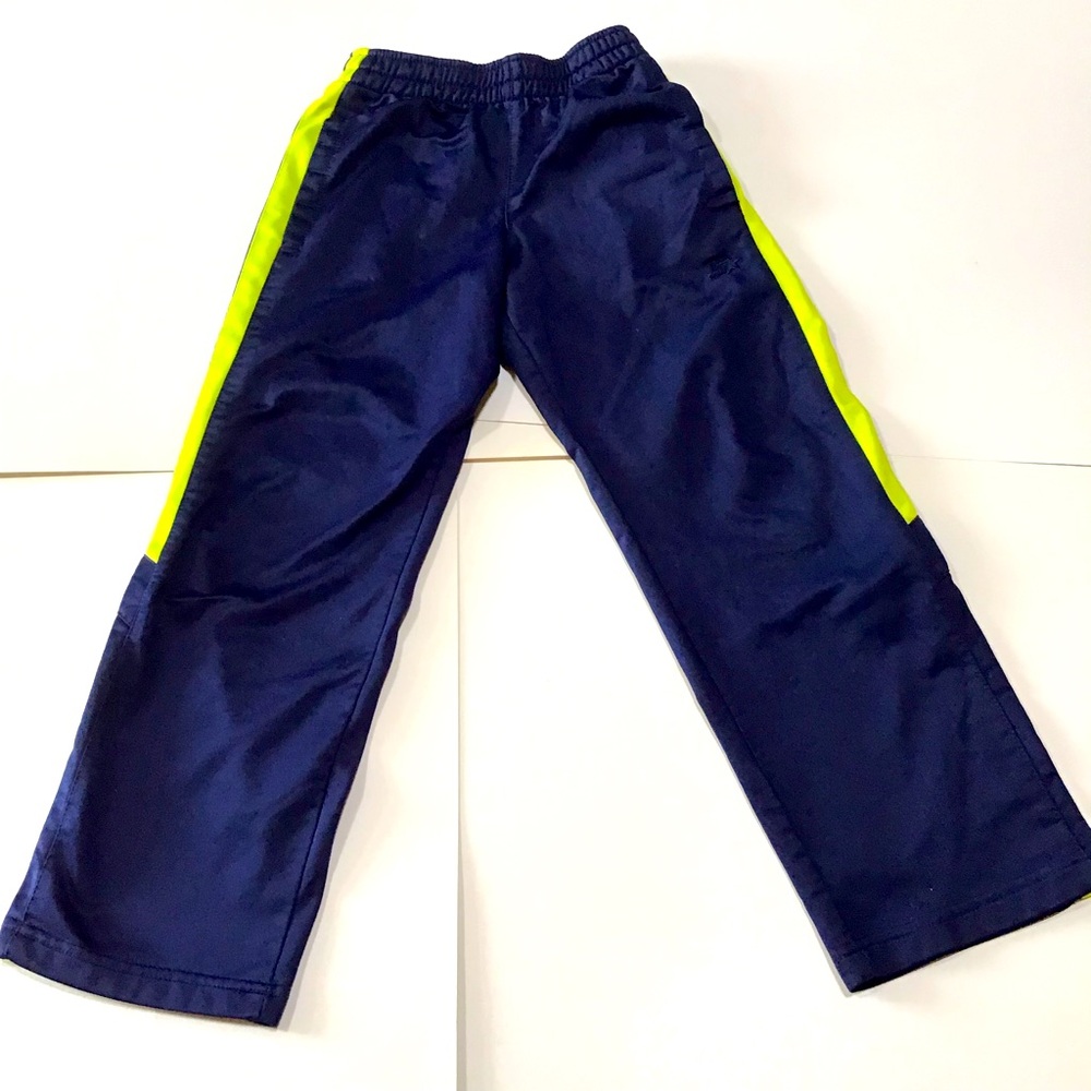 Starter Athletic Pants Boys Sz Small  6-7 Blue Neon Yellow Pull On Sporty Shiny